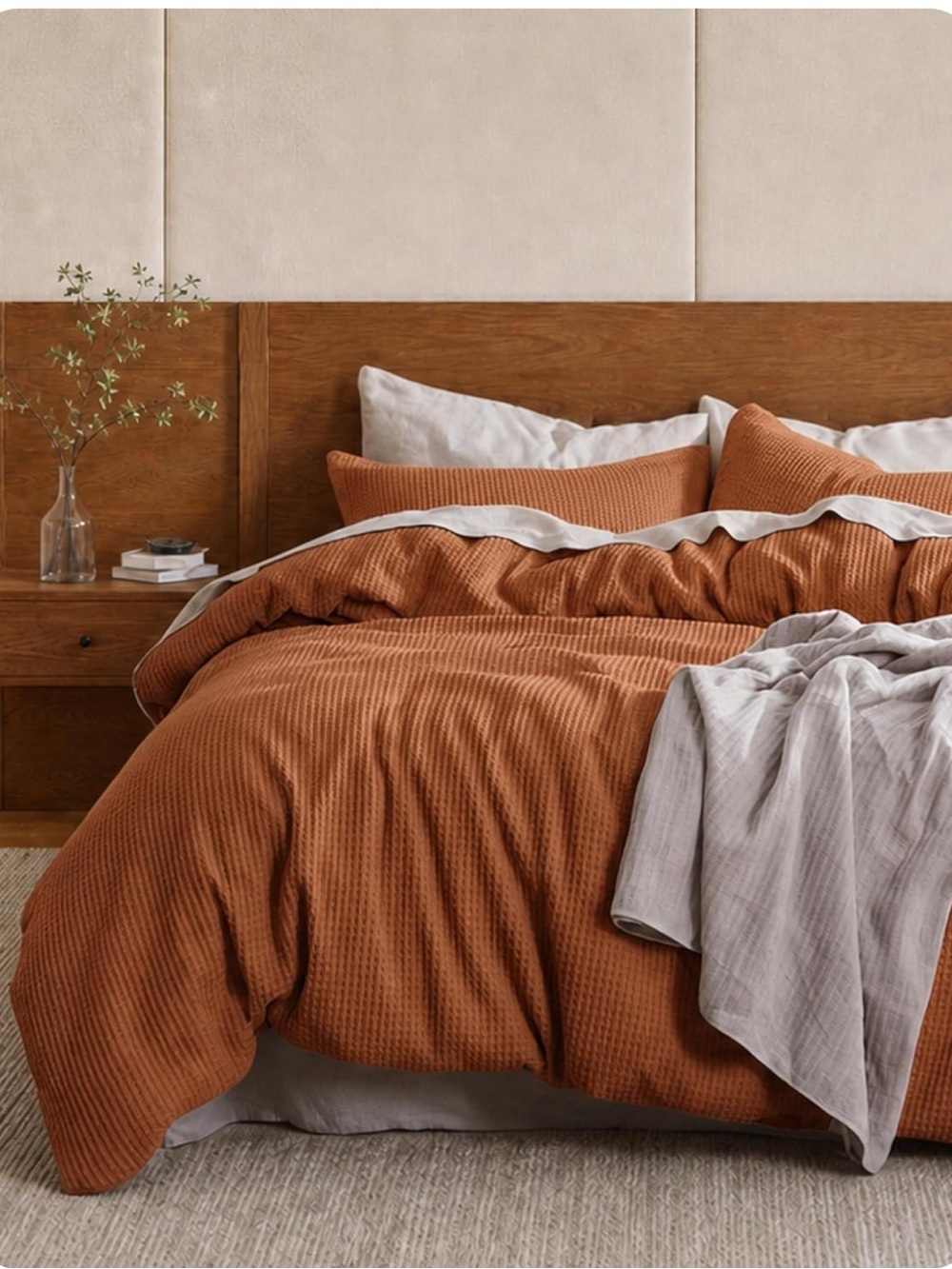 Terracotta Waffle Weave Duvet Cover Set